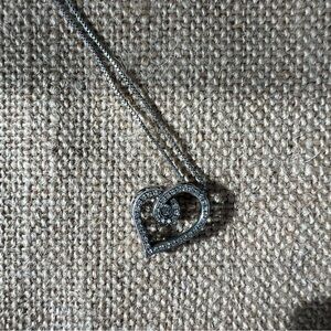 Silver 925 rhinestone shiny intricate heart pendant necklace love spiral dainty